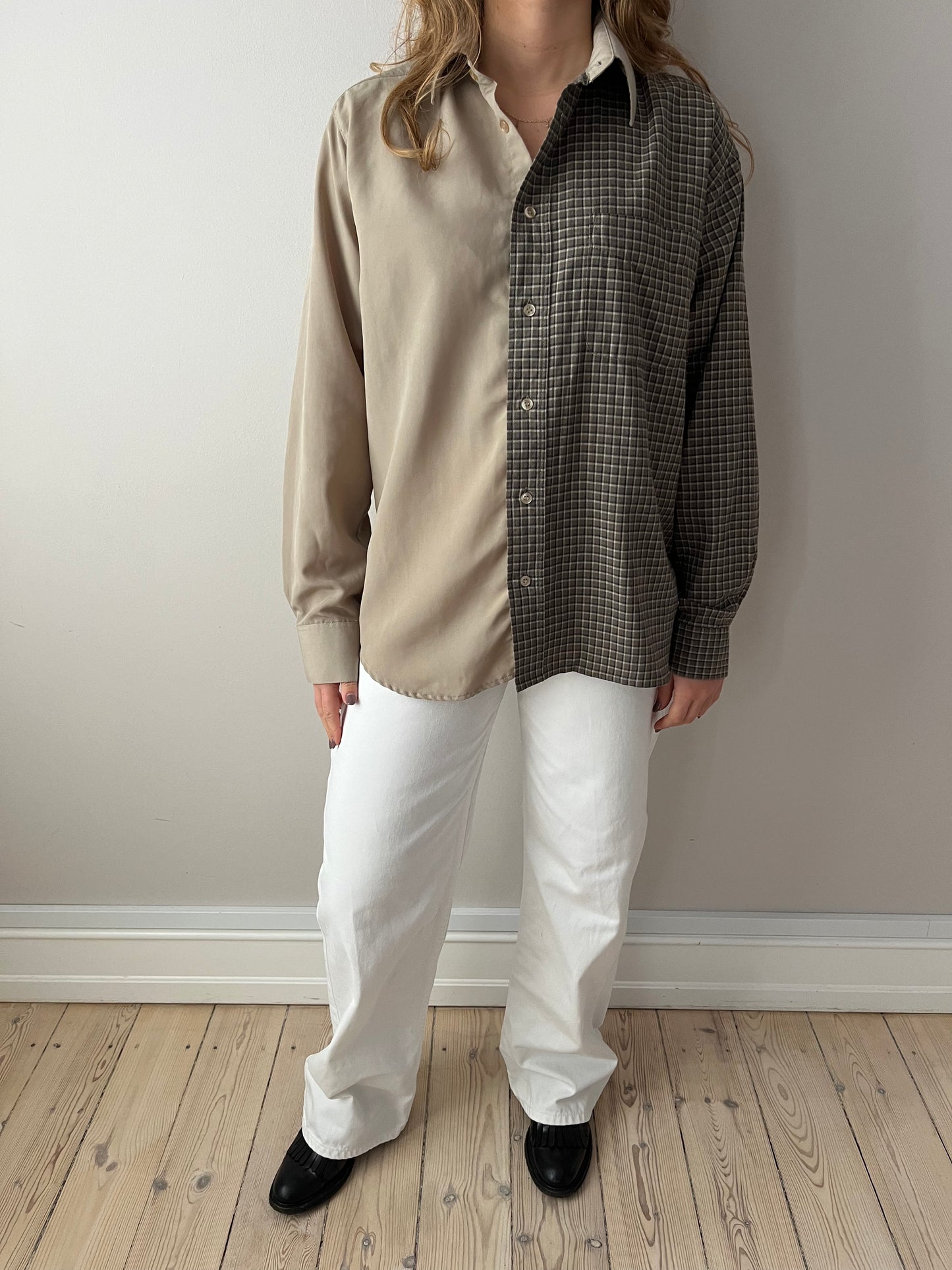 Beige & Brown Checkered Shirt