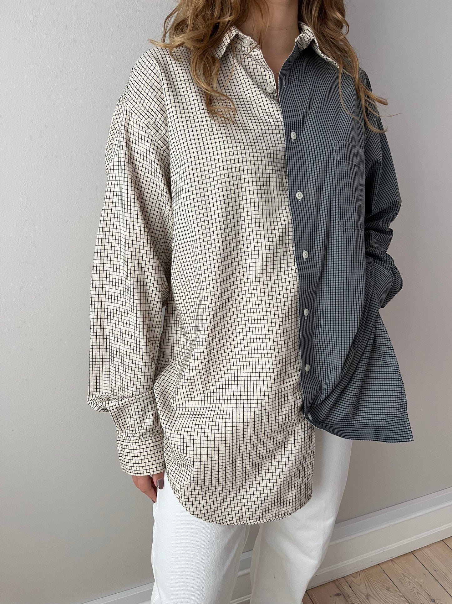 Beige & Grey Checkered Shirt