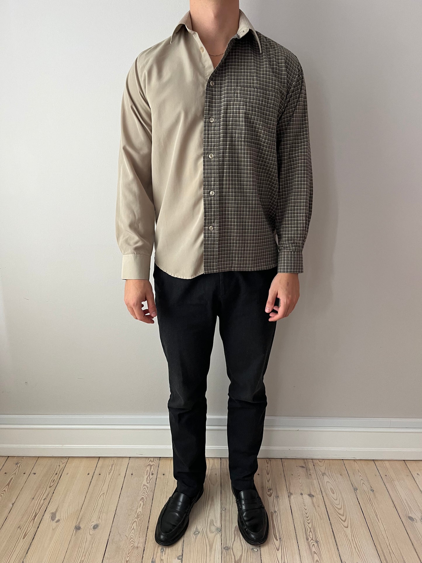 Beige & Brown Checkered Shirt